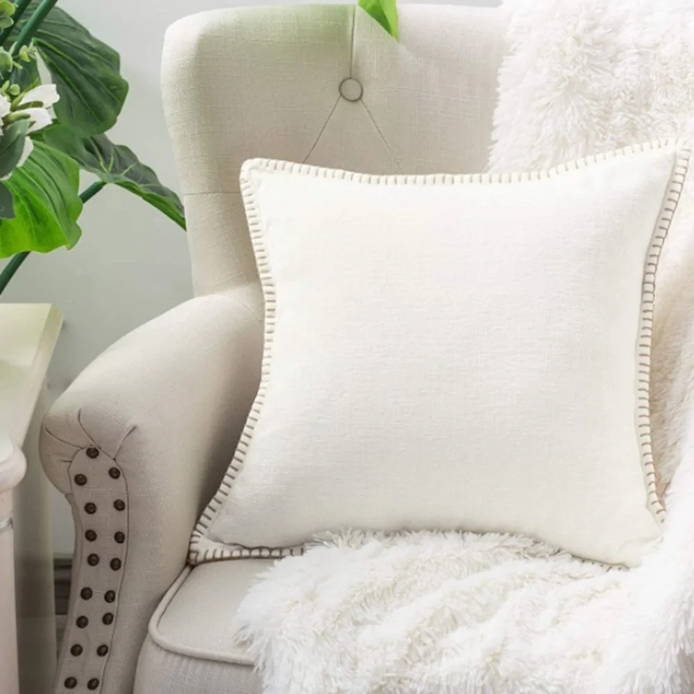Luxury Home | Elegant Cream Soft Chenille Wide Stitch Trim Throw Pillow Covers